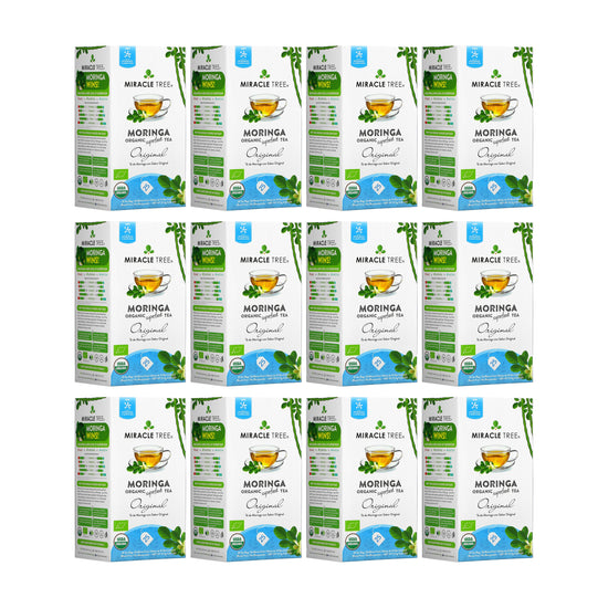 
                    
                      Organic Moringa Tea - Original - Caffeine-Free Herbal Tea - Pack of 12 (300 tea bags) - Front of box
                    
                  
