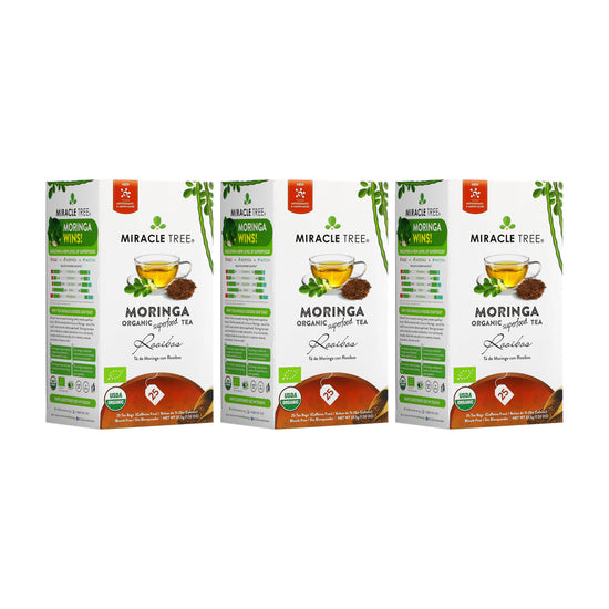 
                    
                      Organic Moringa Tea - Rooibos - Caffeine-Free Herbal Tea - Pack of 3 (75 tea bags) - Front of box
                    
                  