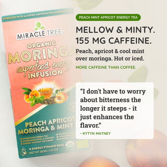 
                    
                      Organic Moringa Energy Tea - Peach Mint Apricot - Natural Coffee Alternative - Taste
                    
                  