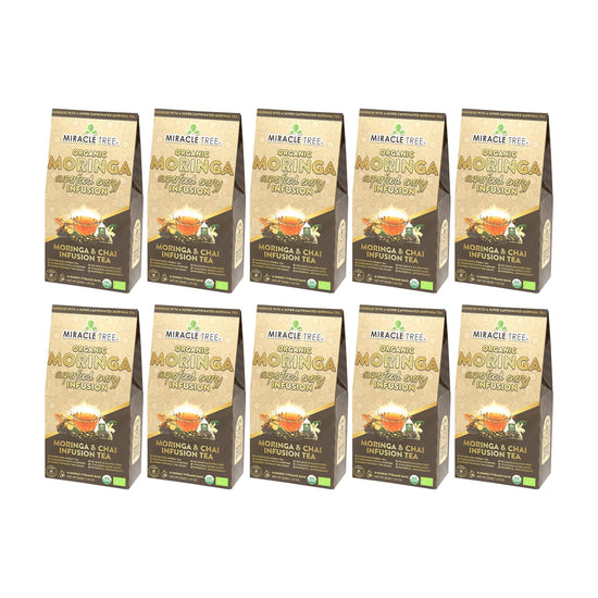 
                    
                      Organic Moringa Energy Tea - Chai - Natural Coffee Alternative - Pack of 10 (160 tea bags) - Front of box
                    
                  