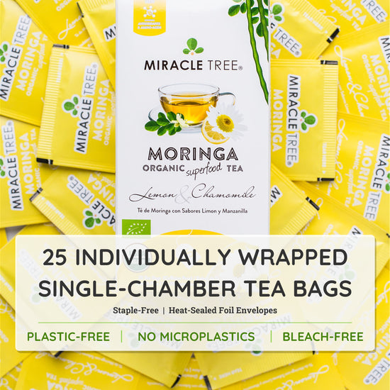 
                    
                      Organic Moringa Tea - Lemon & Chamomile - Caffeine-Free Herbal Tea - Inside the box
                    
                  