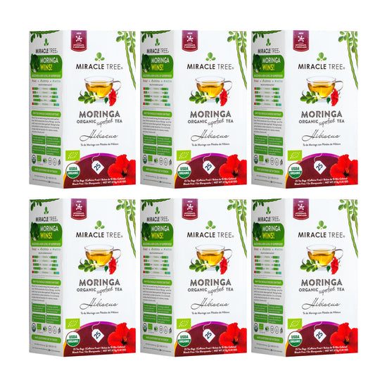 
                    
                      Organic Moringa Tea - Hibiscus - Caffeine-Free Herbal Tea - Pack of 6 (150 tea bags) - Front of box
                    
                  