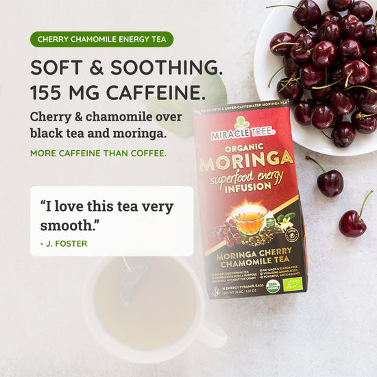 
                    
                      Organic Moringa Energy Tea - Cherry Chamomile - Natural Coffee Alternative - Taste
                    
                  