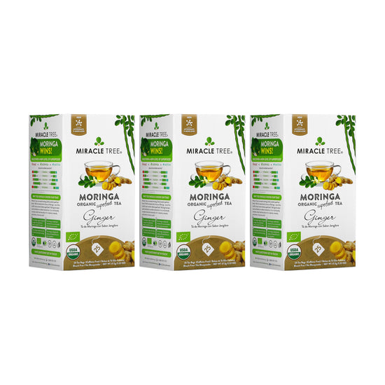 
                    
                      Organic Moringa Tea - Ginger - Caffeine-Free Herbal Tea - Pack of 3 (75 tea bags) - Front of box
                    
                  