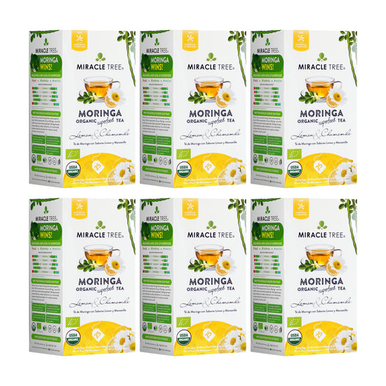 
                    
                      Organic Moringa Tea - Lemon & Chamomile - Caffeine-Free Herbal Tea - Pack of 6 (150 tea bags) - Front of box
                    
                  