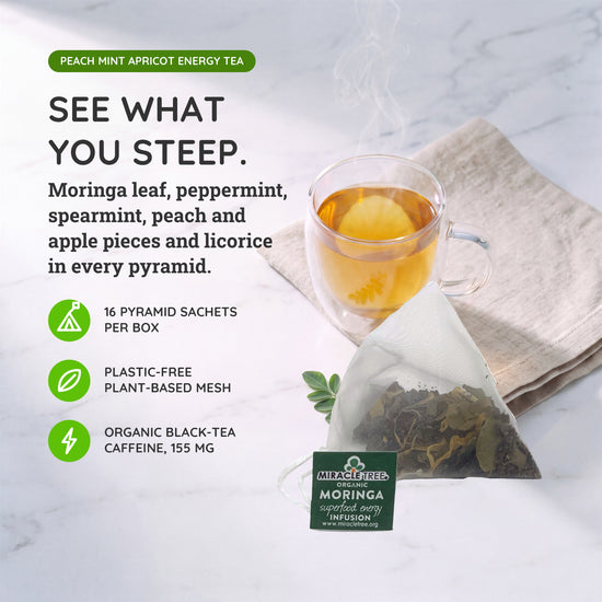
                    
                      Organic Moringa Energy Tea - Peach Mint Apricot - Natural Coffee Alternative - Inside the box
                    
                  