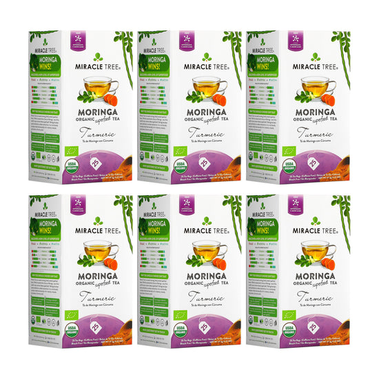 
                    
                      Organic Moringa Tea - Turmeric - Caffeine-Free Herbal Tea - Pack of 6 (150 tea bags) - Front of box
                    
                  