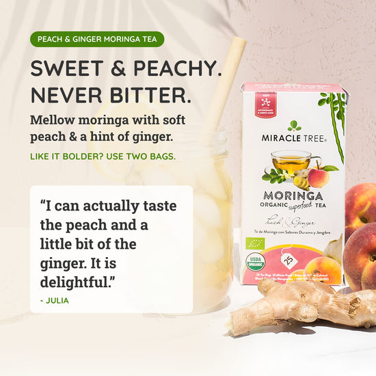 
                    
                      Organic Moringa Tea - Peach & Ginger - Caffeine-Free Herbal Tea - Taste
                    
                  