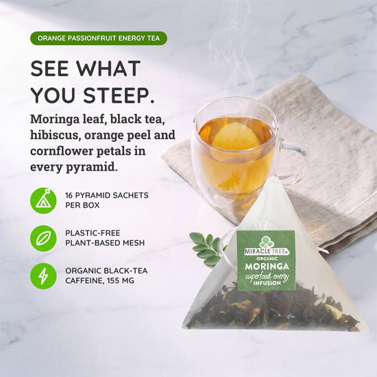 
                    
                      Organic Moringa Energy Tea - Orange Passionfruit - Natural Coffee Alternative - Inside the box
                    
                  