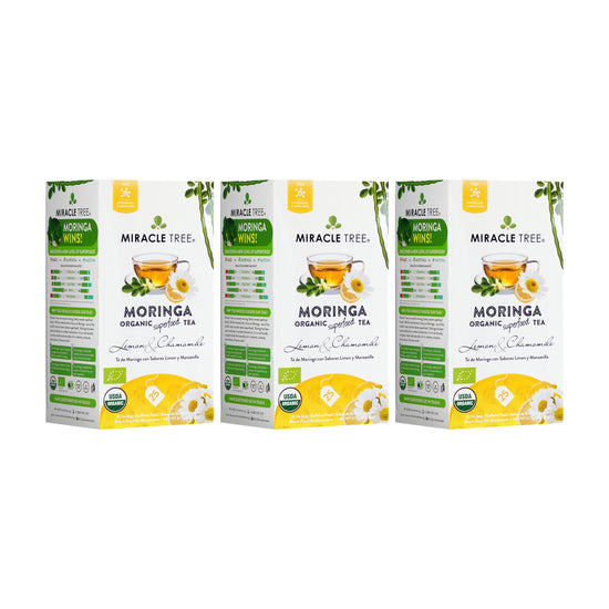
                    
                      Organic Moringa Tea - Lemon & Chamomile - Caffeine-Free Herbal Tea - Pack of 3 (75 tea bags) - Front of box
                    
                  