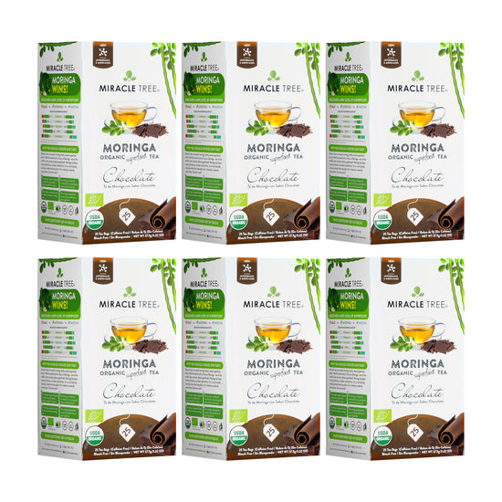 
                    
                      Organic Moringa Tea - Chocolate - Caffeine-Free Herbal Tea - Pack of 6 (150 tea bags) - Front of box
                    
                  