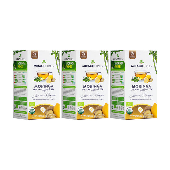 
                    
                      Organic Moringa Tea - Lemon & Ginger - Caffeine-Free Herbal Tea - Pack of 3 (75 tea bags) - Front of box
                    
                  