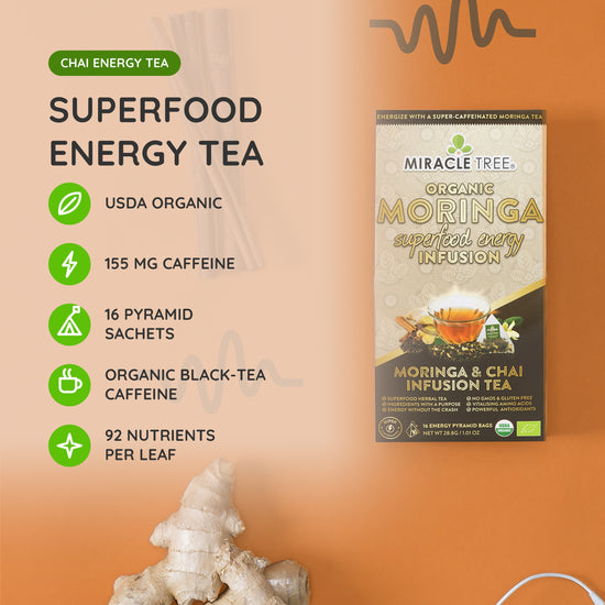 Organic Moringa Energy Tea - Chai - Natural Coffee Alternative - At a glance