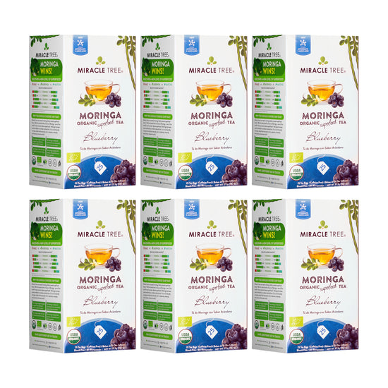 
                    
                      Organic Moringa Tea - Blueberry - Caffeine-Free Herbal Tea - Pack of 6 (150 tea bags) - Front of box
                    
                  