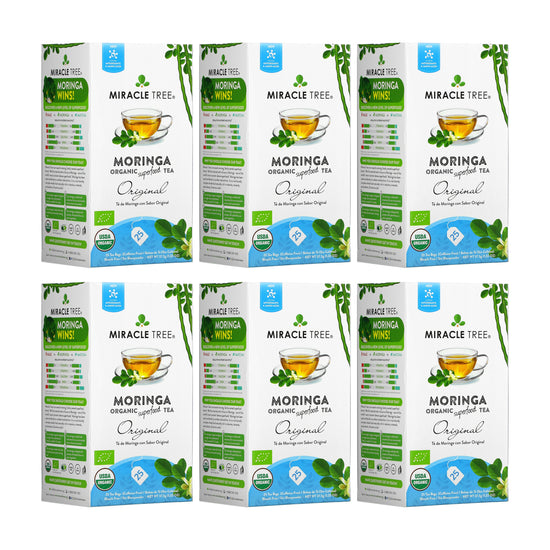 
                    
                      Organic Moringa Tea - Original - Caffeine-Free Herbal Tea - Pack of 6 (150 tea bags) - Front of box
                    
                  