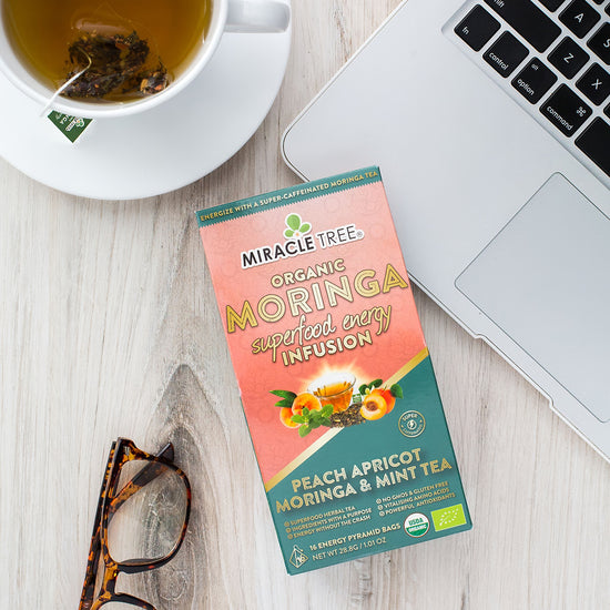
                    
                      Organic Moringa Energy Tea - Peach Mint Apricot - Natural Coffee Alternative - Lifestyle
                    
                  