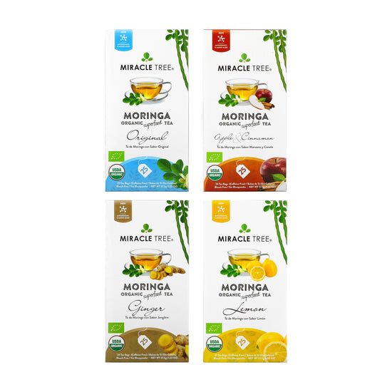 Organic Moringa Tea Bundle - Vitality Set - 4 Flavors - Front of box