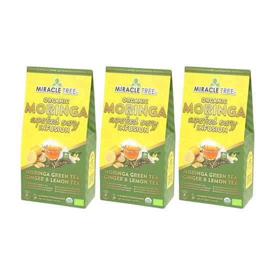 
                    
                      Organic Moringa Energy Tea - Ginger Lemon - Natural Coffee Alternative - Pack of 3 (48 tea bags) - Front of box
                    
                  