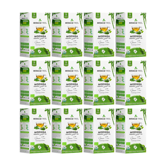 
                    
                      Organic Moringa Tea - Green Tea - Decaffeinated Herbal Tea - Pack of 12 (300 tea bags) - Front of box
                    
                  