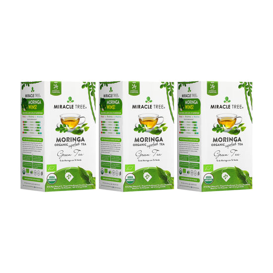 
                    
                      Organic Moringa Tea - Green Tea - Decaffeinated Herbal Tea - Pack of 3 (75 tea bags) - Front of box
                    
                  