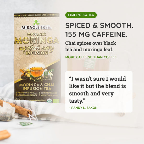 
                    
                      Organic Moringa Energy Tea - Chai - Natural Coffee Alternative - Taste
                    
                  