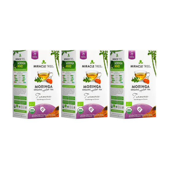 
                    
                      Organic Moringa Tea - Turmeric - Caffeine-Free Herbal Tea - Pack of 3 (75 tea bags) - Front of box
                    
                  