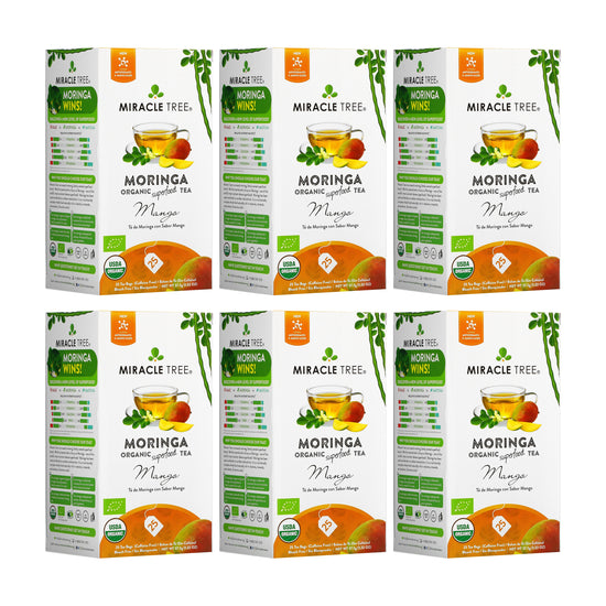 
                    
                      Organic Moringa Tea - Mango - Caffeine-Free Herbal Tea - Pack of 6 (150 tea bags) - Front of box
                    
                  