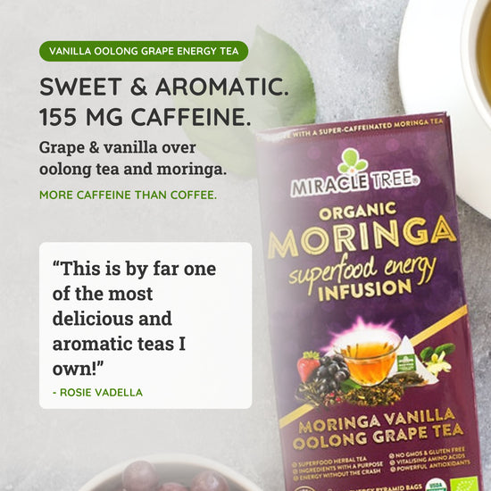 
                    
                      Organic Moringa Energy Tea - Vanilla Oolong Grape - Natural Coffee Alternative - Taste
                    
                  