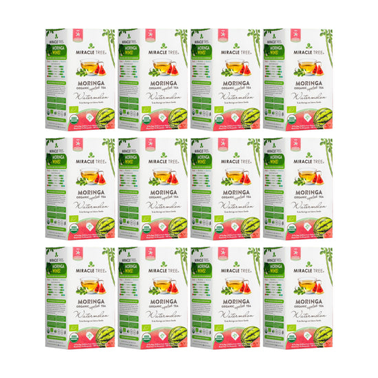
                    
                      Organic Moringa Tea - Watermelon - Caffeine-Free Herbal Tea - Pack of 12 (300 tea bags) - Front of box
                    
                  