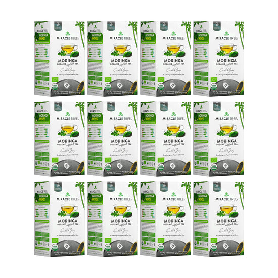 
                    
                      Organic Moringa Tea - Earl Grey - Lightly Caffeinated Herbal Tea - Pack of 12 (300 tea bags) - Front of box
                    
                  