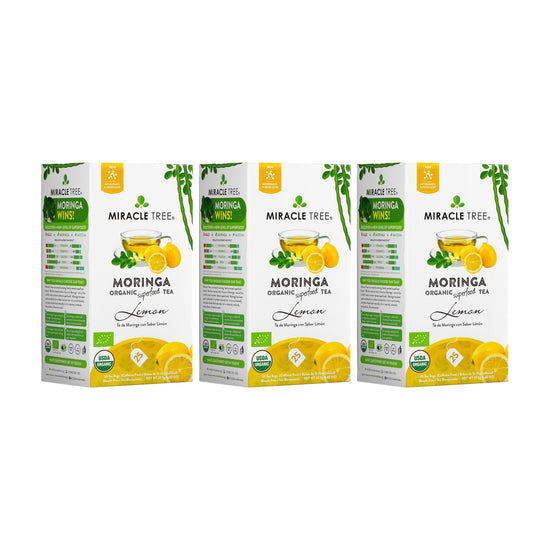 
                    
                      Organic Moringa Tea - Lemon - Caffeine-Free Herbal Tea - Pack of 3 (75 tea bags) - Front of box
                    
                  