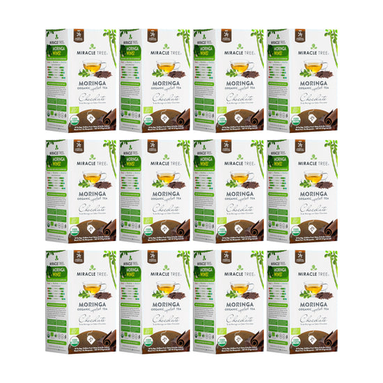 
                    
                      Organic Moringa Tea - Chocolate - Caffeine-Free Herbal Tea - Pack of 12 (300 tea bags) - Front of box
                    
                  