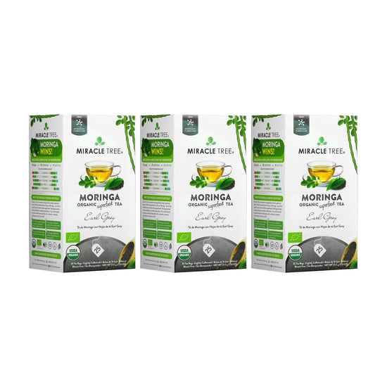 
                    
                      Organic Moringa Tea - Earl Grey - Lightly Caffeinated Herbal Tea - Pack of 3 (75 tea bags) - Front of box
                    
                  