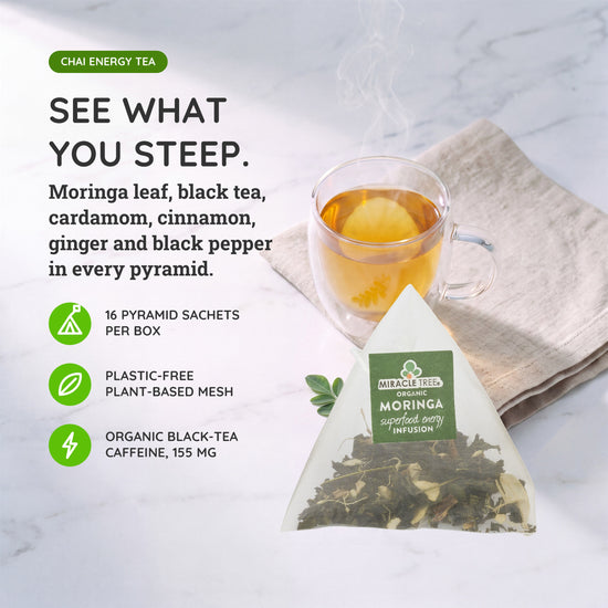 
                    
                      Organic Moringa Energy Tea - Chai - Natural Coffee Alternative - Inside the box
                    
                  