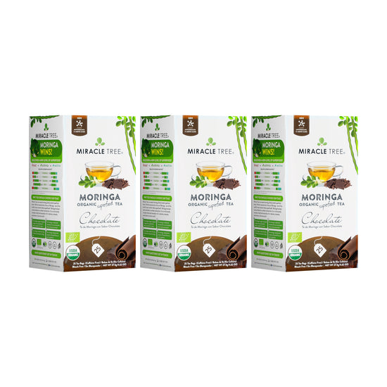 
                    
                      Organic Moringa Tea - Chocolate - Caffeine-Free Herbal Tea - Pack of 3 (75 tea bags) - Front of box
                    
                  