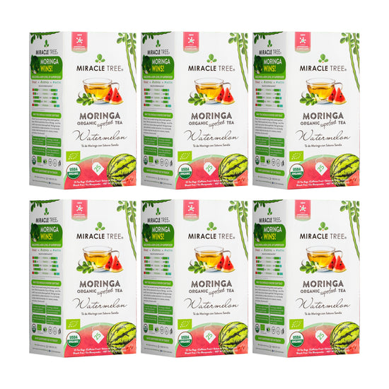 
                    
                      Organic Moringa Tea - Watermelon - Caffeine-Free Herbal Tea - Pack of 6 (150 tea bags) - Front of box
                    
                  