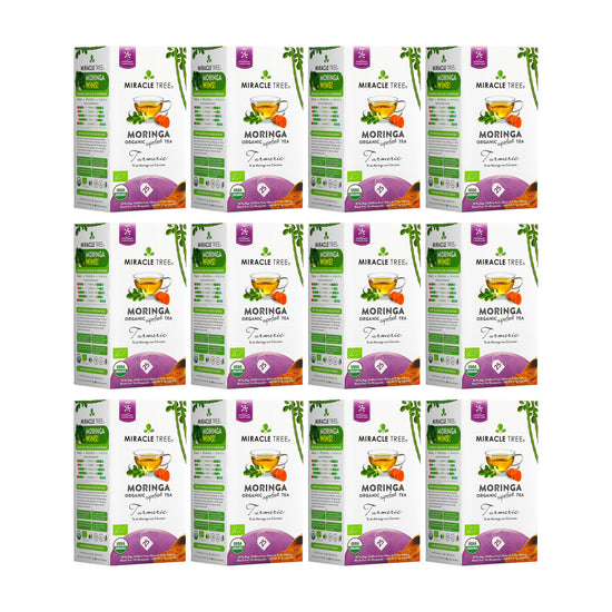 
                    
                      Organic Moringa Tea - Turmeric - Caffeine-Free Herbal Tea - Pack of 12 (300 tea bags) - Front of box
                    
                  