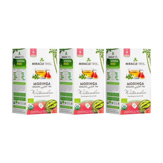 
                    
                      Organic Moringa Tea - Watermelon - Caffeine-Free Herbal Tea - Pack of 3 (75 tea bags) - Front of box
                    
                  