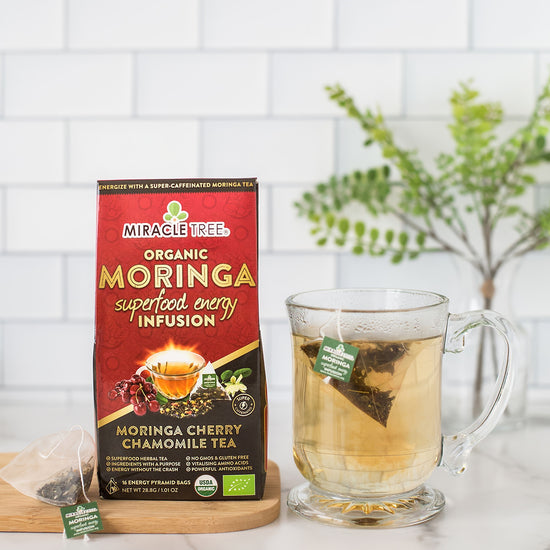 
                    
                      Organic Moringa Energy Tea - Cherry Chamomile - Natural Coffee Alternative - Lifestyle
                    
                  