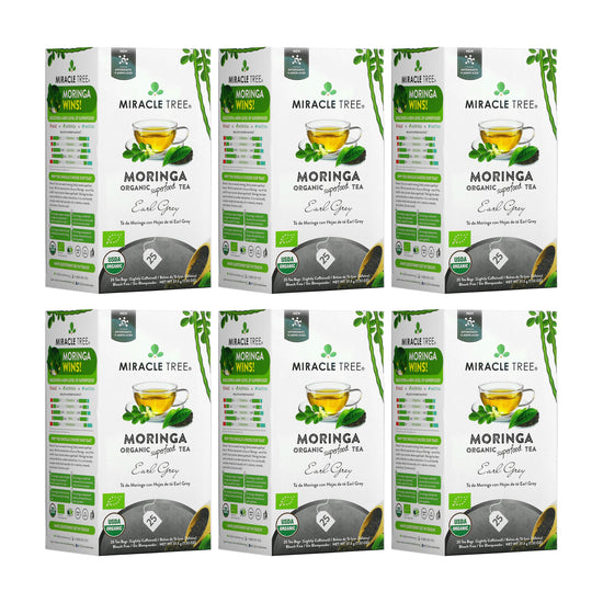 
                    
                      Organic Moringa Tea - Earl Grey - Lightly Caffeinated Herbal Tea - Pack of 6 (150 tea bags) - Front of box
                    
                  