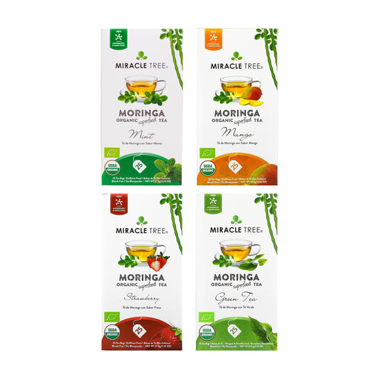 Organic Moringa Tea Bundle - Spirit Set - 4 Flavors - Front of box