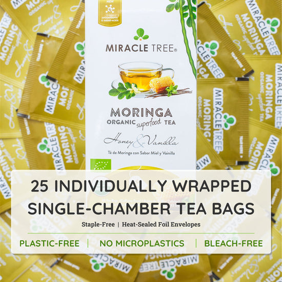 
                    
                      Organic Moringa Tea - Honey & Vanilla - Caffeine-Free Herbal Tea - Inside the box
                    
                  