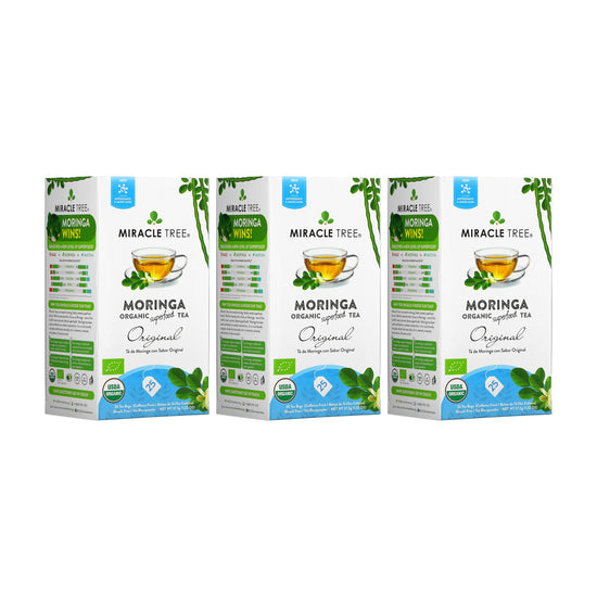
                    
                      Organic Moringa Tea - Original - Caffeine-Free Herbal Tea - Pack of 3 (75 tea bags) - Front of box
                    
                  