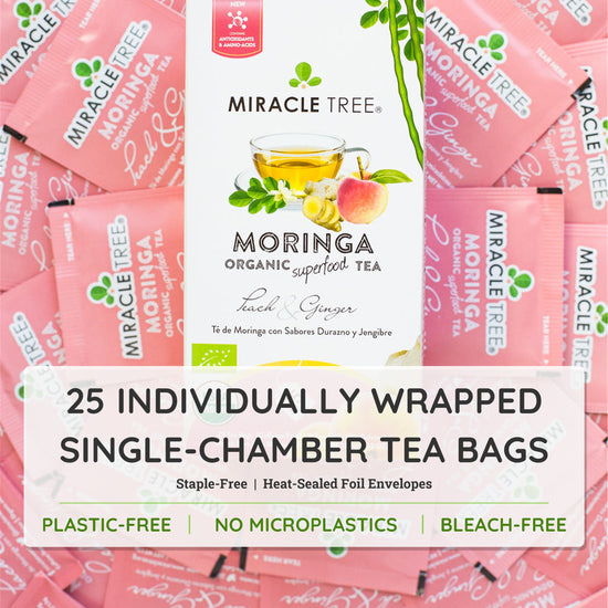 
                    
                      Organic Moringa Tea - Peach & Ginger - Caffeine-Free Herbal Tea - Inside the box
                    
                  