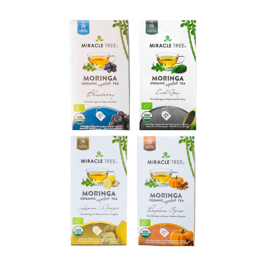 Organic Moringa Tea Bundle - Serenity Set - 4 Flavors - Front of box