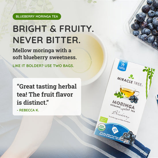 
                    
                      Organic Moringa Tea - Blueberry - Caffeine-Free Herbal Tea - Taste
                    
                  